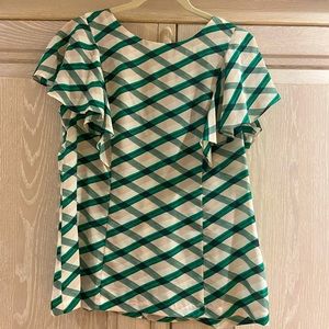 BR green & peach flutter sleeve V-back blouse - 12